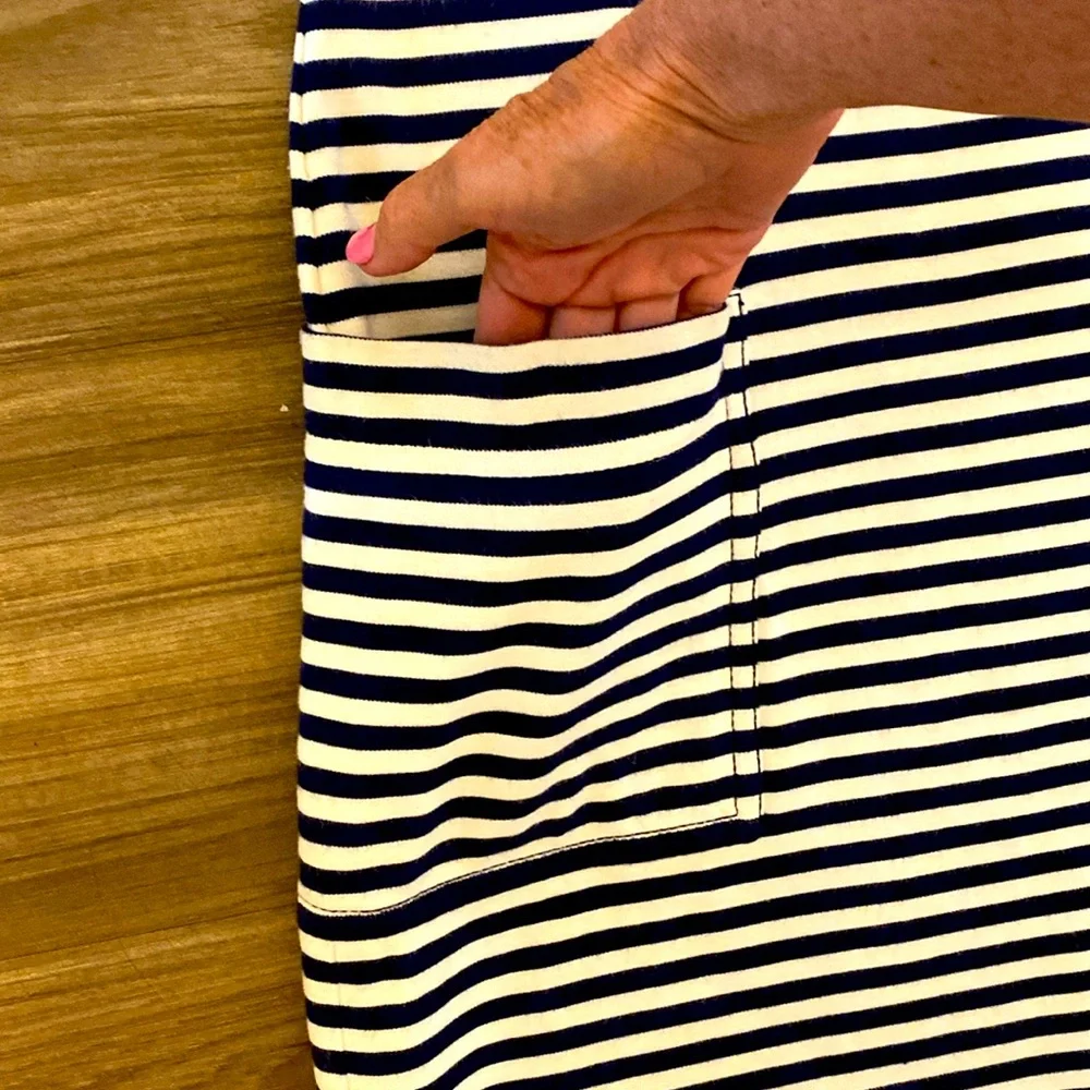 Kate Spade‎ - White & Navy Striped Quarter Sleeve 